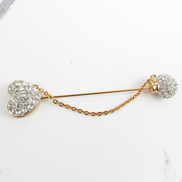 Swarovski Crystal Signed Swan Double Heart Brooch - Picture 4 of 8